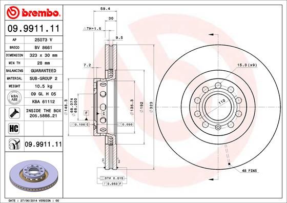 Гальмівний диск, Brembo 09.9911.11