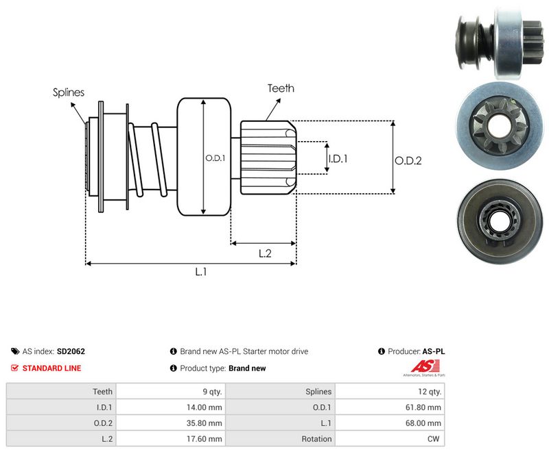 AS-PL SD2062 Freewheel Gear, starter