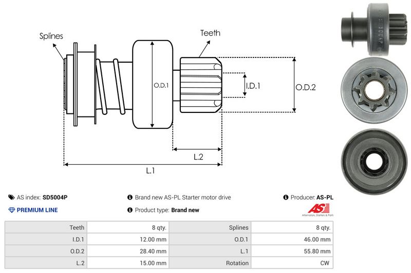 AS-PL SD5004P Freewheel Gear, starter