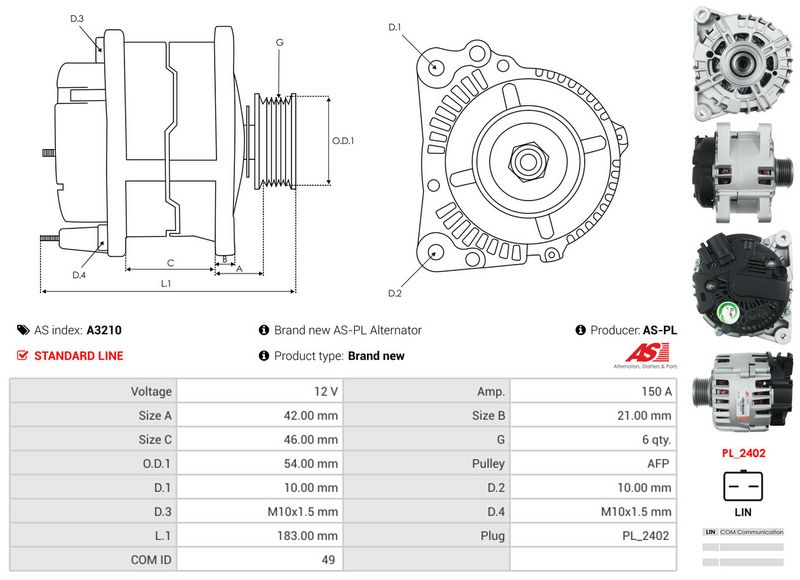 AS-PL A3210 Alternator