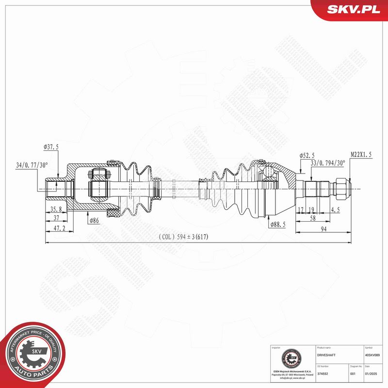 ESEN SKV 40SKV089 Drive Shaft