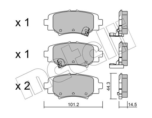 Комплект гальмівних накладок, дискове гальмо, Metelli 22-0993-0