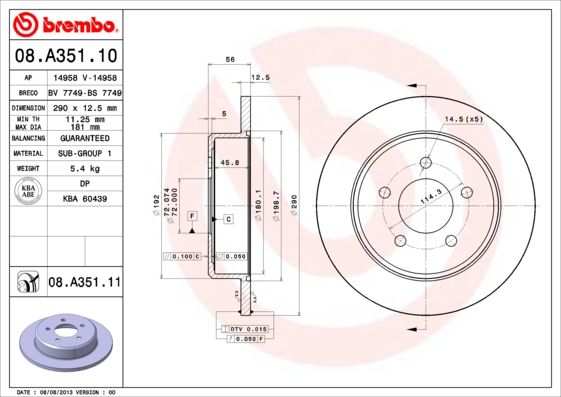 BREMBO féktárcsa 08.A351.11