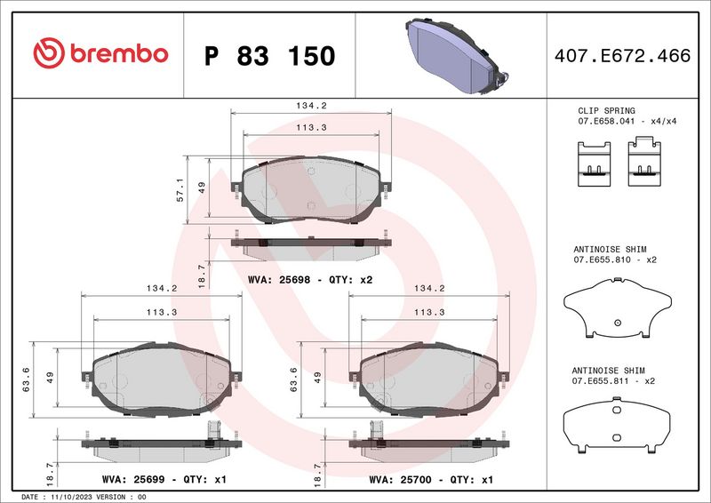 Piduriklotsi komplekt, ketaspidur, BREMBO P 83 150