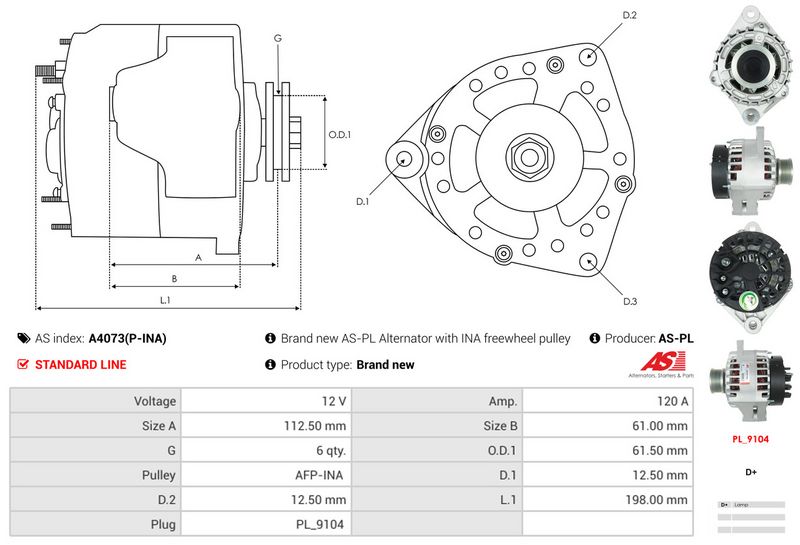 AS-PL A4073(P-INA) Alternator