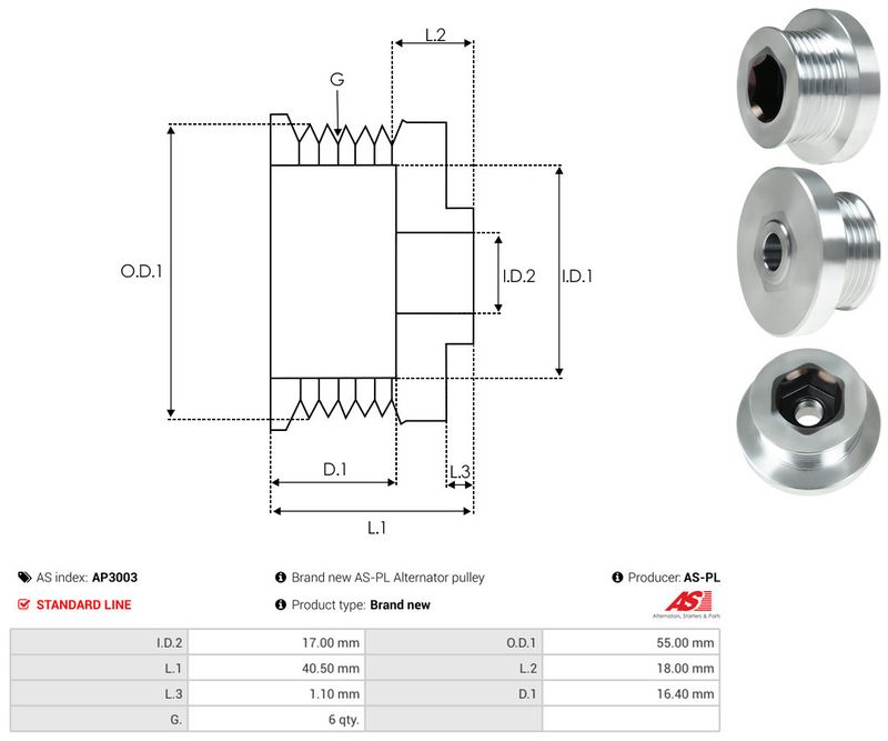 AS-PL AP3003 Belt Pulley, alternator