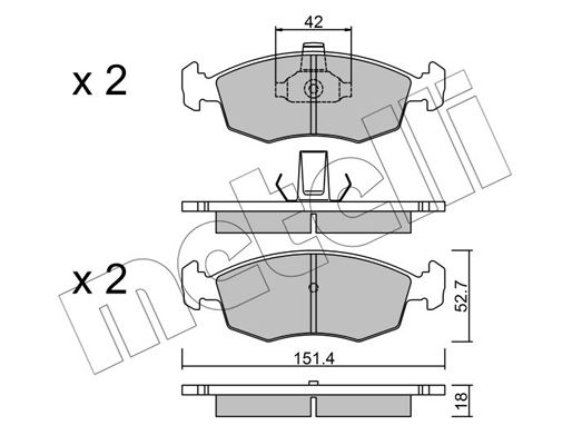 Комплект гальмівних накладок, дискове гальмо, Metelli 22-0274-3