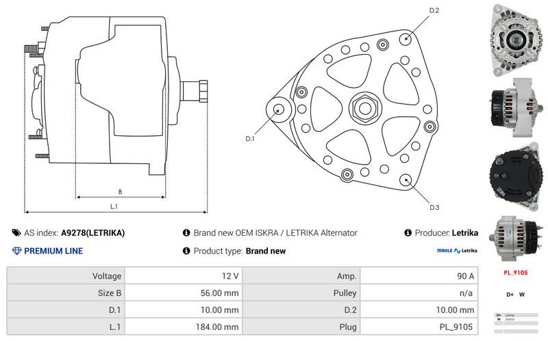 AS-PL A9278(LETRIKA) Alternator