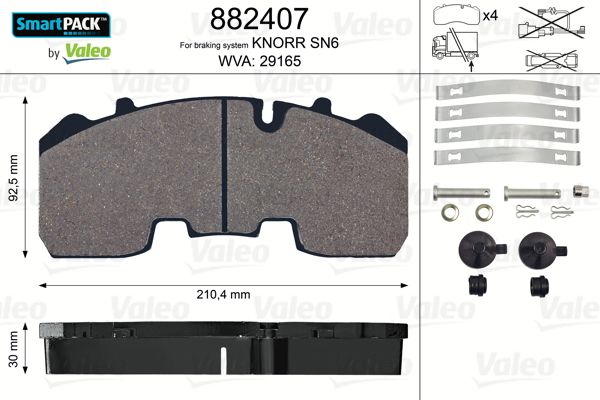 Комплект гальмівних накладок, дискове гальмо, Valeo 882407