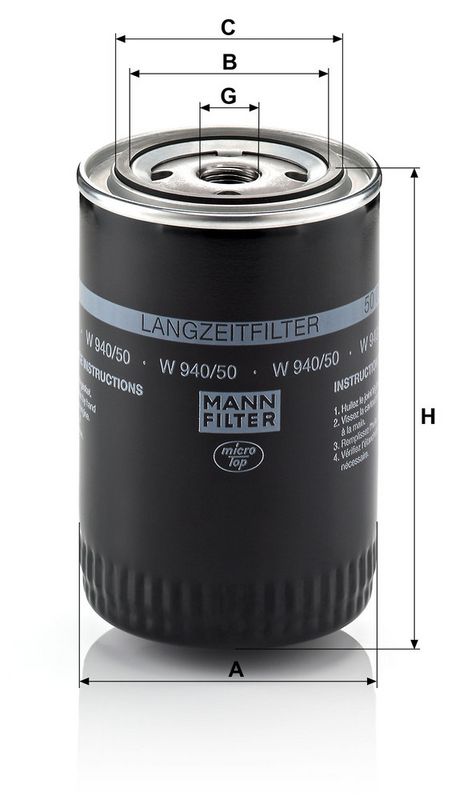 Õlifilter, MANN-FILTER W 940, 50