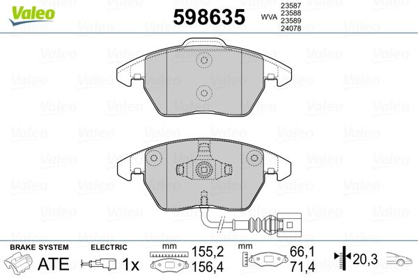 Комплект гальмівних накладок, дискове гальмо, Valeo 598635