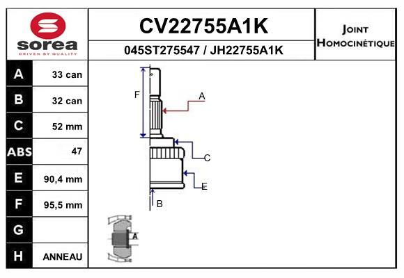 EAI csuklókészlet, hajtótengely CV22755A1K