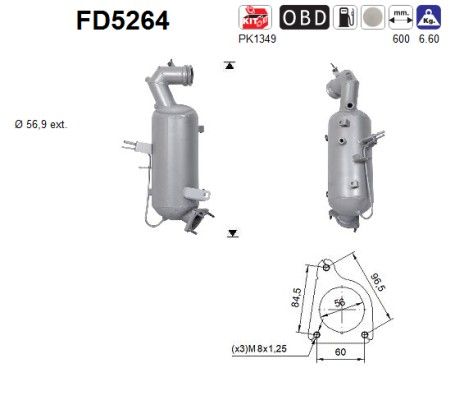 AS FD5264 Suodžių / kietųjų dalelių filtras, išmetimo sistema