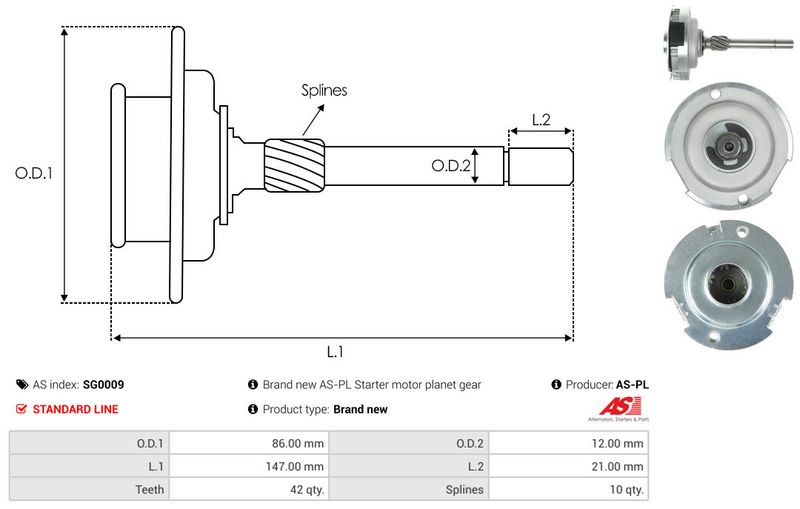 AS-PL SG0009 Ring Gear, planetary gearbox (starter)