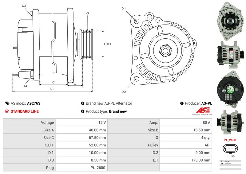 AS-PL A9276S Alternator
