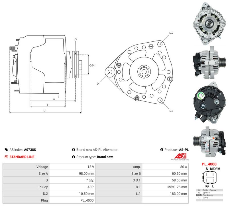 Generaator, AS-PL A0738S