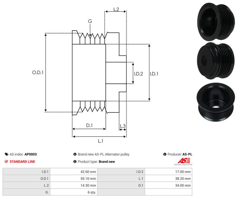 AS-PL AP0003 Belt Pulley, alternator