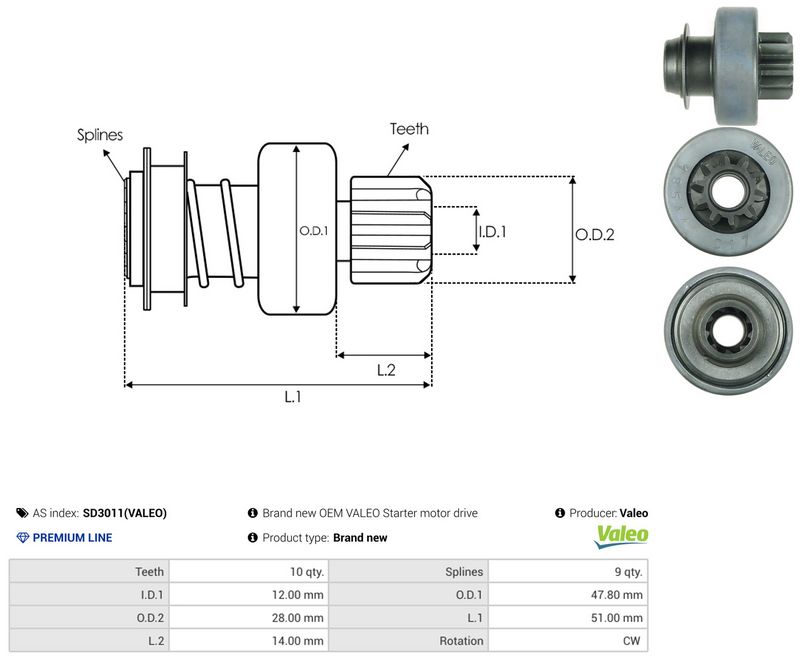 AS-PL SD3011(VALEO) Freewheel Gear, starter