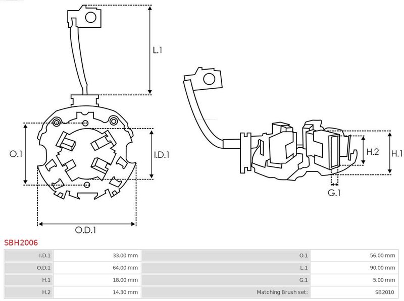 Кронштейн, вугільні щітки, Auto Starter SBH2006