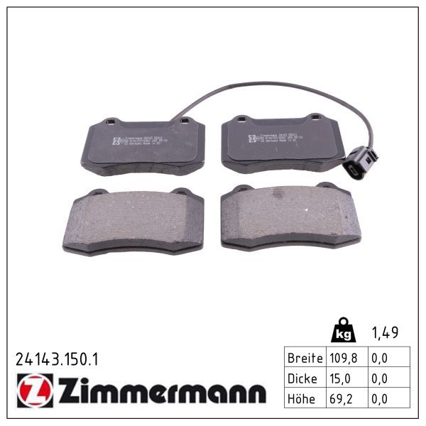 комплект спирачно феродо, дискови спирачки ZIMMERMANN