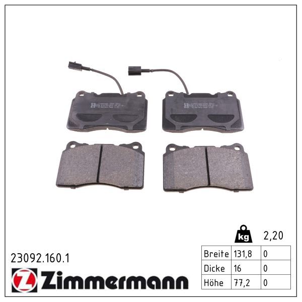 комплект спирачно феродо, дискови спирачки ZIMMERMANN