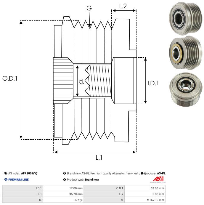 AS-PL AFP9007(V) Alternator Freewheel Clutch