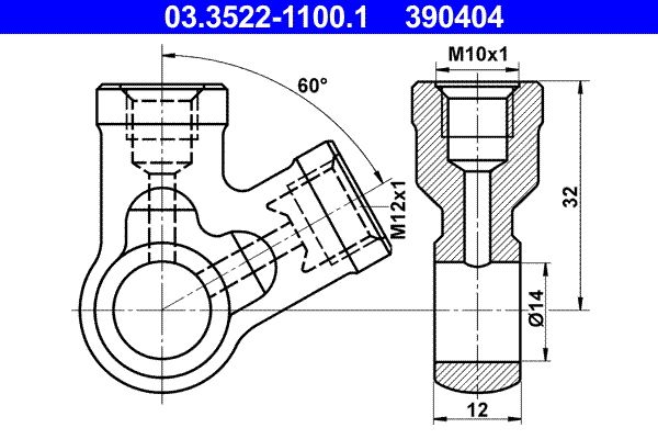 ATE Aansluitnippel, pijpleiding 03.3522-1100.1