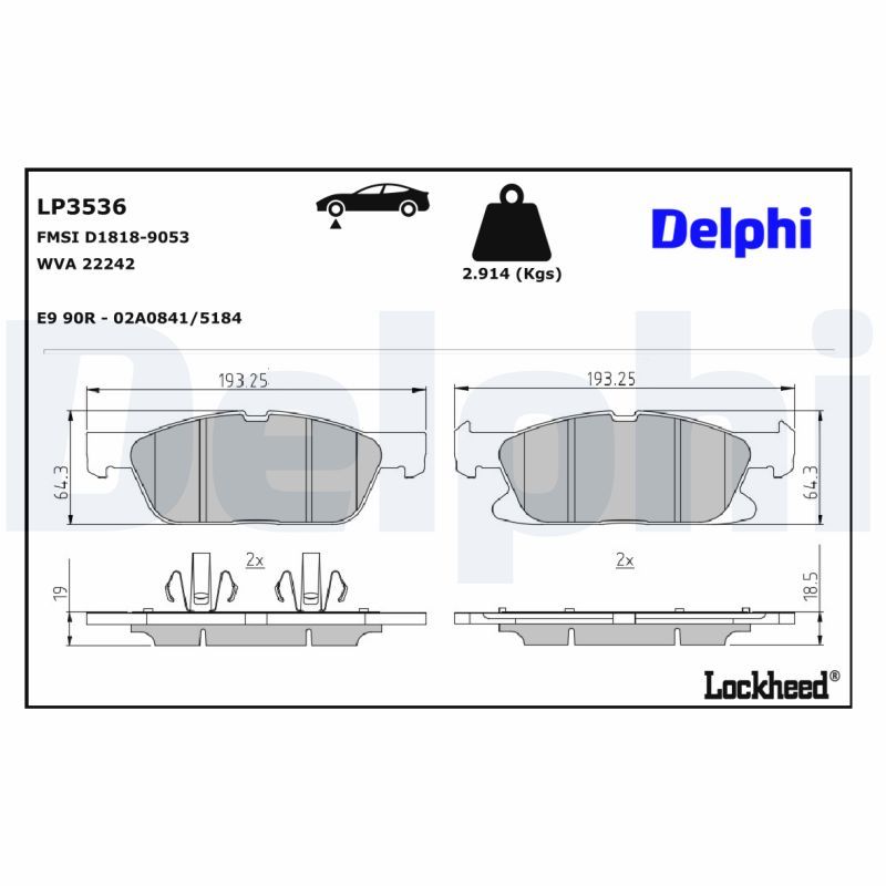 DELPHI LP3536 Комплект гальмівних накладок, дискове гальмо