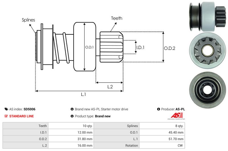 AS-PL SD5006 Freewheel Gear, starter