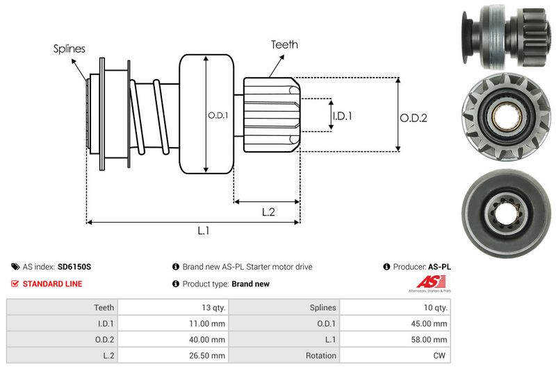 AS-PL SD6150S Freewheel Gear, starter