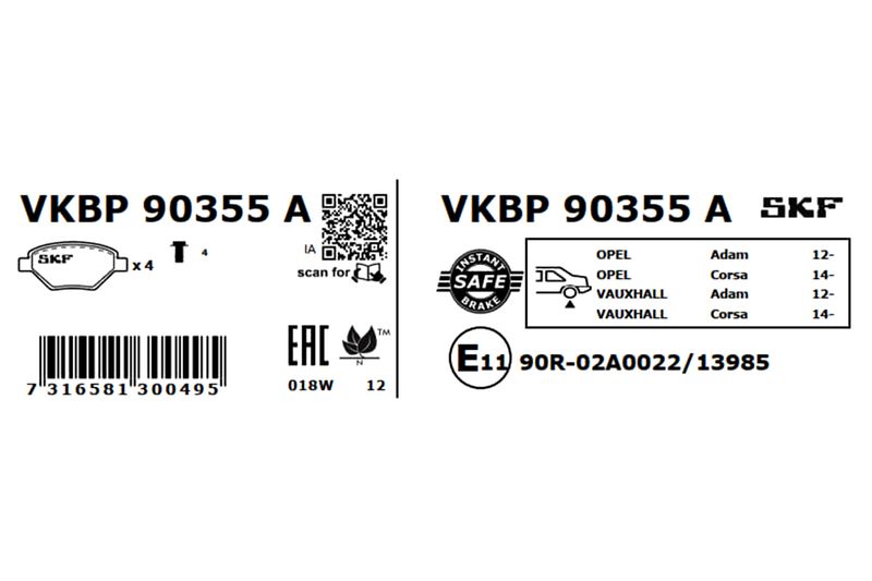 SKF VKBP 90355 A Brake Pad Set, disc brake