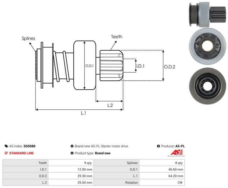 AS-PL SD5080 Freewheel Gear, starter