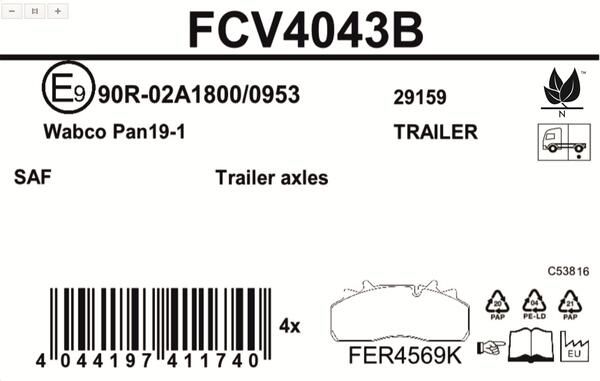 Sada brzdových destiček, kotoučová brzda FCV4043B