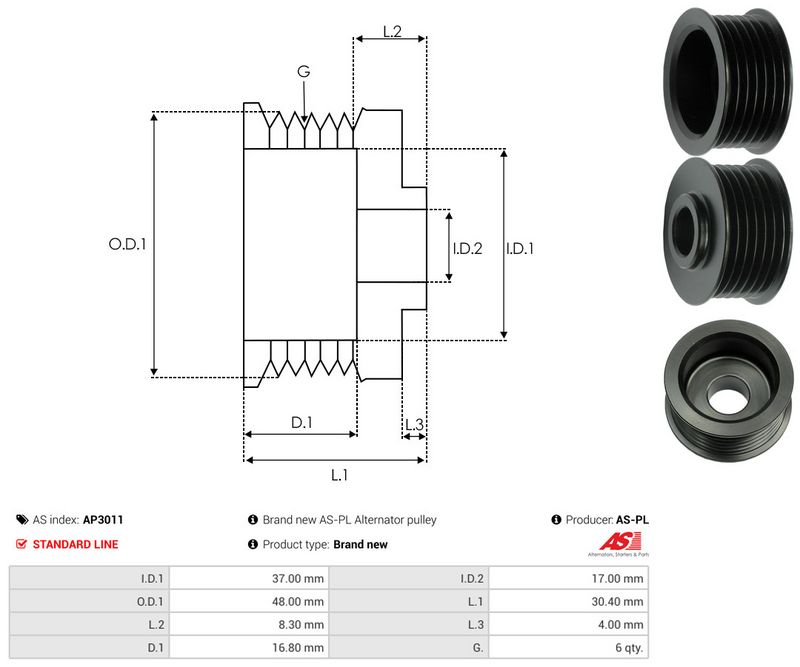 AS-PL AP3011 Belt Pulley, alternator