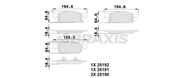 Комплект гальмівних накладок, дискове гальмо, Braxis AA0513