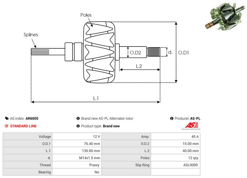 rootor, generaator, AS-PL AR6005