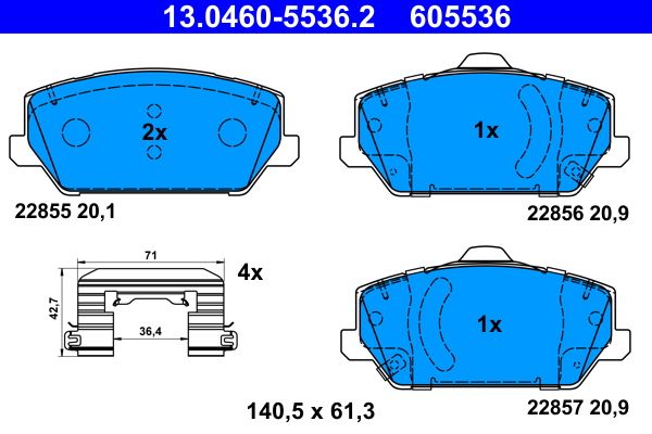 Комплект гальмівних накладок, дискове гальмо, Ate 13.0460-5536.2