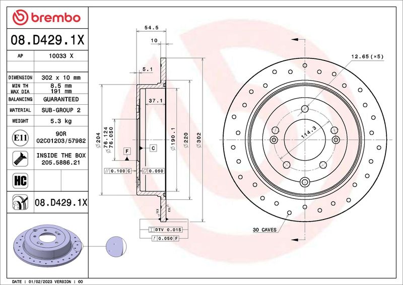 Гальмівний диск, Brembo 08.D429.1X