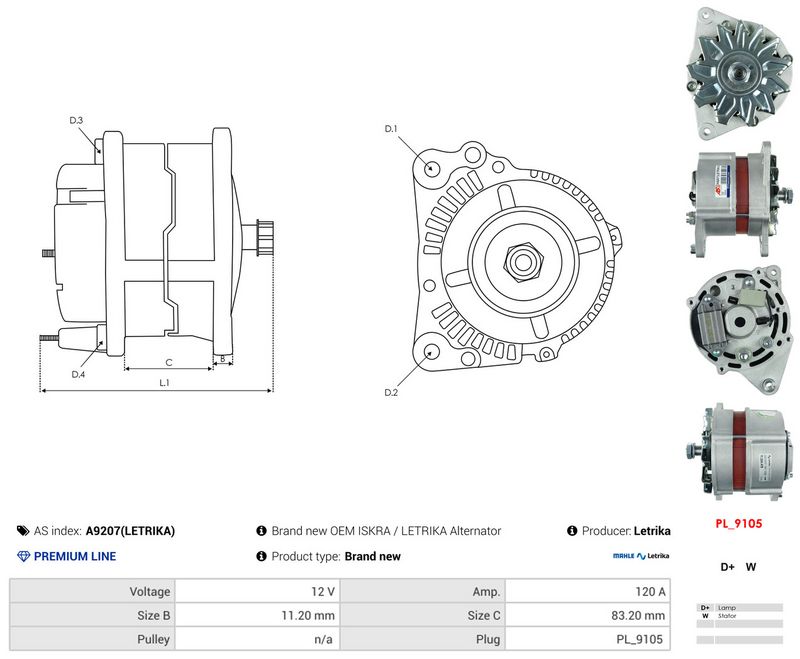 AS-PL A9207(LETRIKA) Alternator