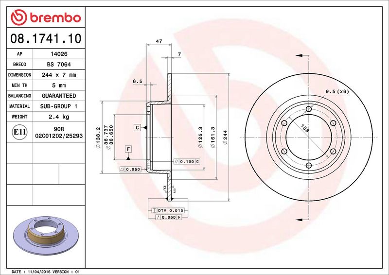 BREMBO 08.1741.10 Brake Disc