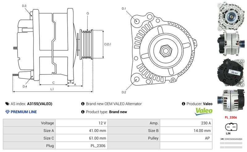 AS-PL A3155(VALEO) Alternator