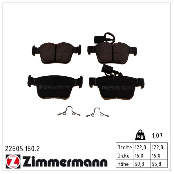комплект спирачно феродо, дискови спирачки ZIMMERMANN