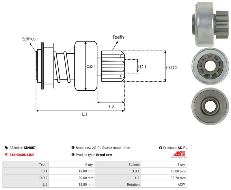 AS-PL SD9057 Freewheel Gear, starter