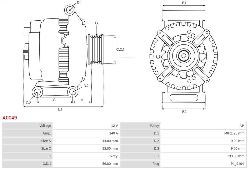 AS-PL A0049 Alternator