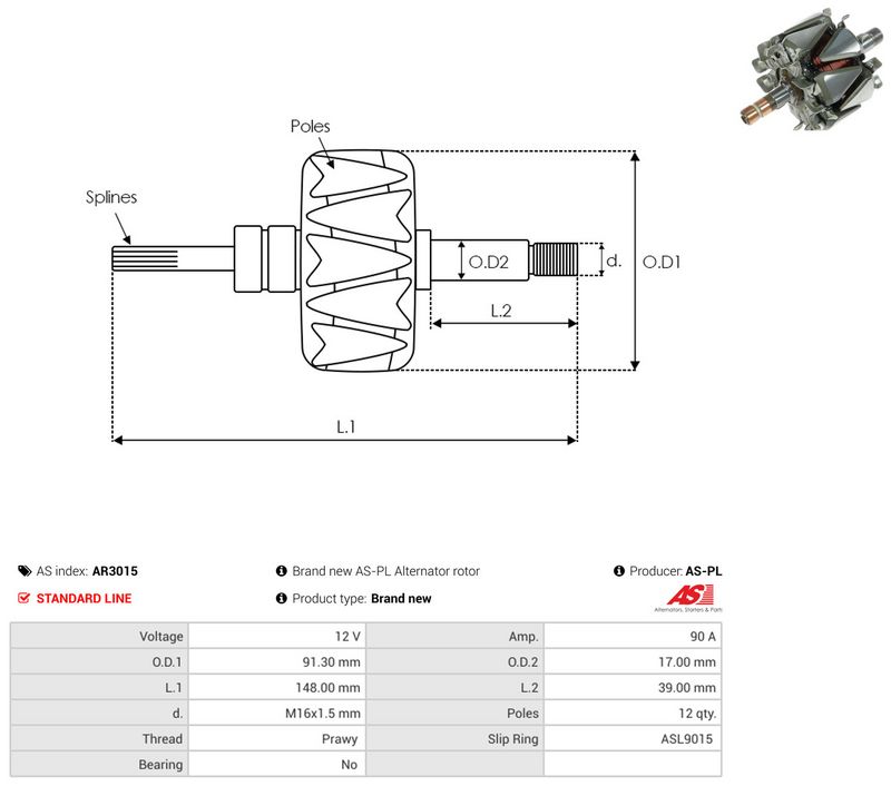 rootor, generaator, AS-PL AR3015