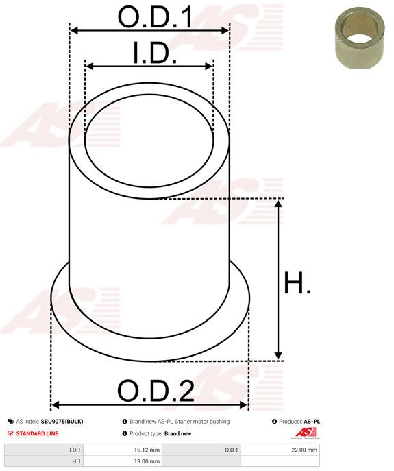 AS-PL SBU9075(BULK) Bush, starter shaft