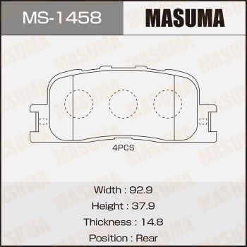 Комплект гальмівних колодок, задня вісь, 37,9мм, Toyota Camry (01-11), Highlander (00-03) (MS-1458) MASUMA, Masuma MS1458