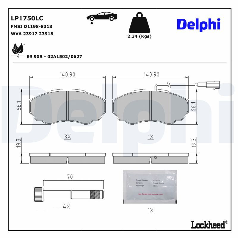 комплект спирачно феродо, дискови спирачки DELPHI