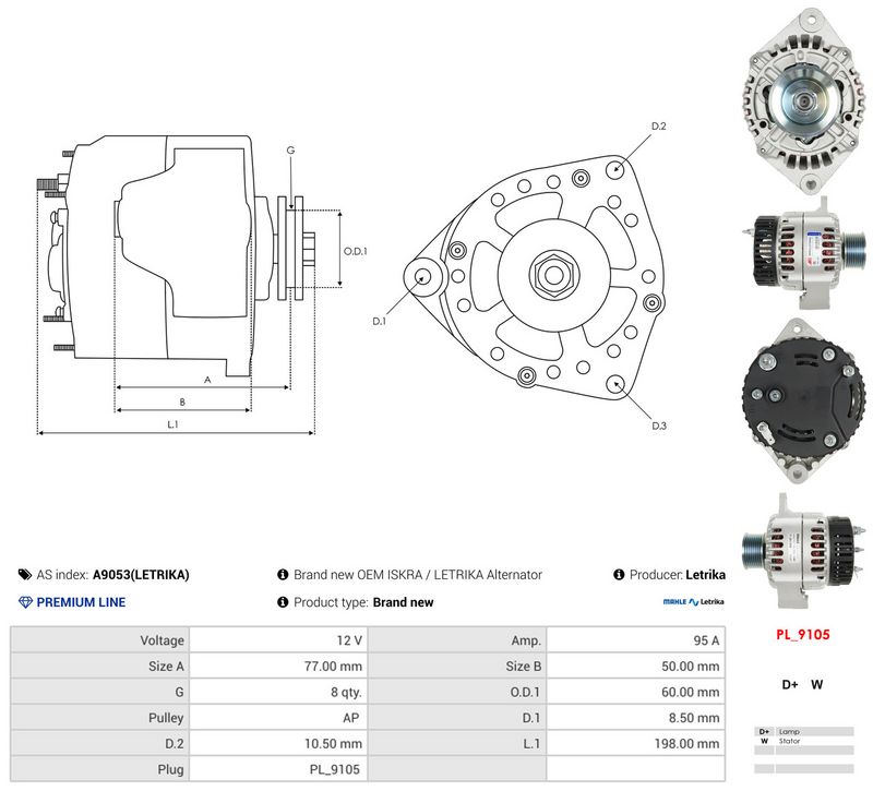 AS-PL A9053(LETRIKA) Alternator