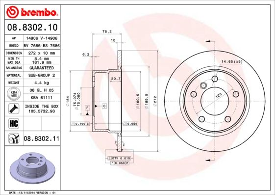 Гальмівний диск, Brembo 08.8302.11